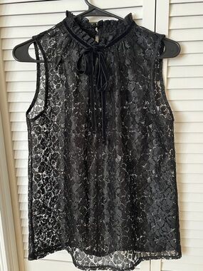 Worthington Black Floral Lace Sleeveless Tie-Neck Camisole